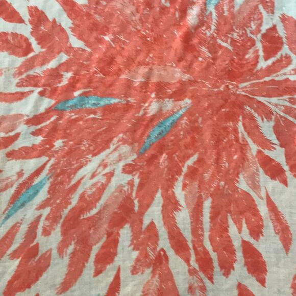 Coral and White Floral print Square Scarf - Picture 2 of 6